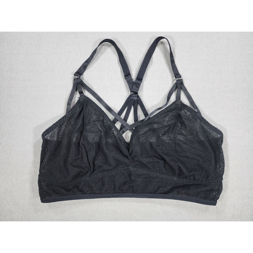 Torrid Bralette Size 1 XL Black Mesh Strappy Front Racerback Semi Sheer Wireless